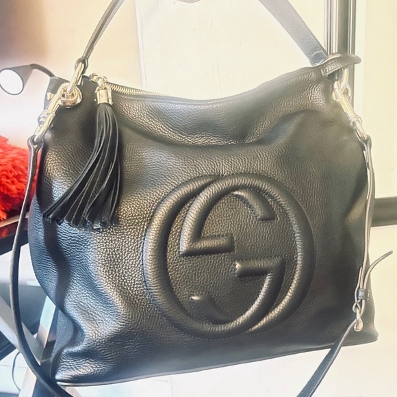 GUCCI BLACK GG DISCO SOHO LEATHER HOBO HANDBAG 536194 - Picture 1 of 16